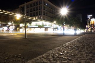 Long exposure of car lights at night in Tauentzienstraße, Berlin, Germany